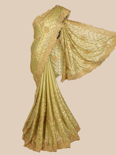 

Pothys Green & Gold-Toned Embellished Heavy Work Saree