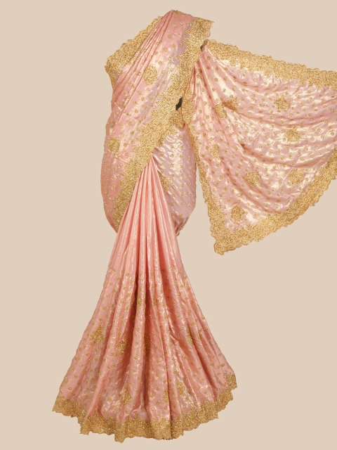 

Pothys Pink & Gold Ethnic Motifs Beads and Stones Embellished Saree