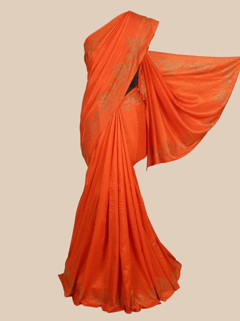 

Pothys Orange Embellished Beads and Stones Satin Saree
