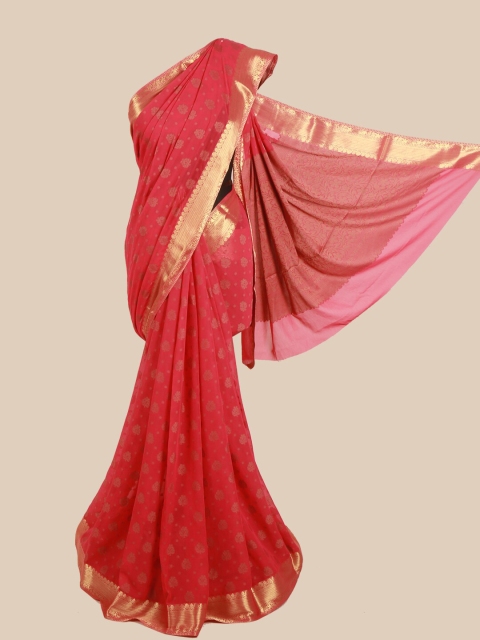 

Pothys Red & Gold-Toned Ethnic Motifs Zari Pure Crepe Saree