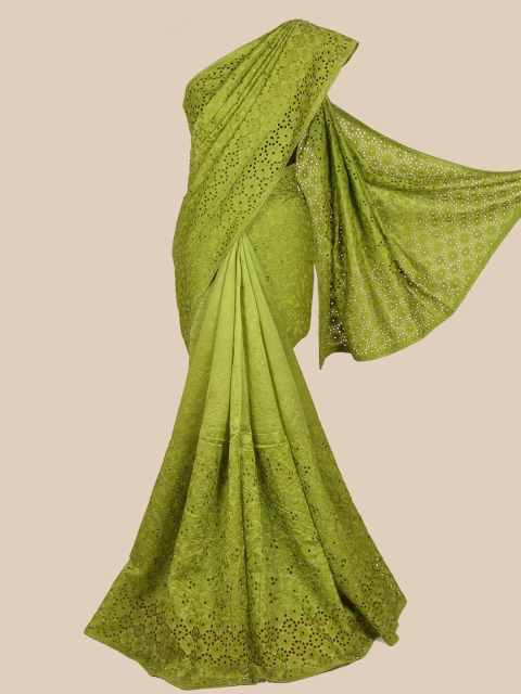 

Pothys Green Schiffli Art Silk Half and Half Saree