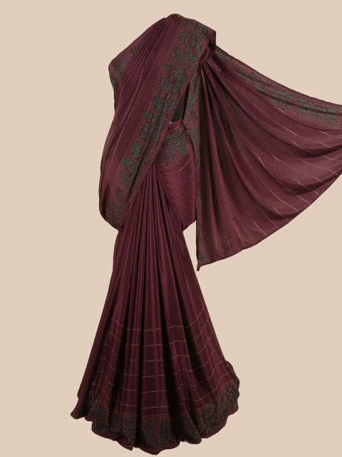 

Pothys Burgundy Woven Design Satin Saree