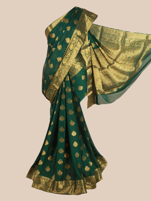 

Pothys Green & Gold-Toned Ethnic Motifs Zari Pure Crepe Saree