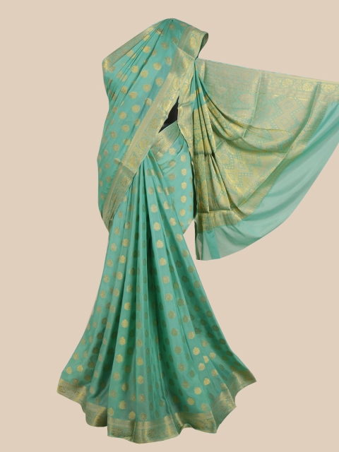 

Pothys Sea Green & Gold-Toned Ethnic Motifs Zari Pure Crepe Saree