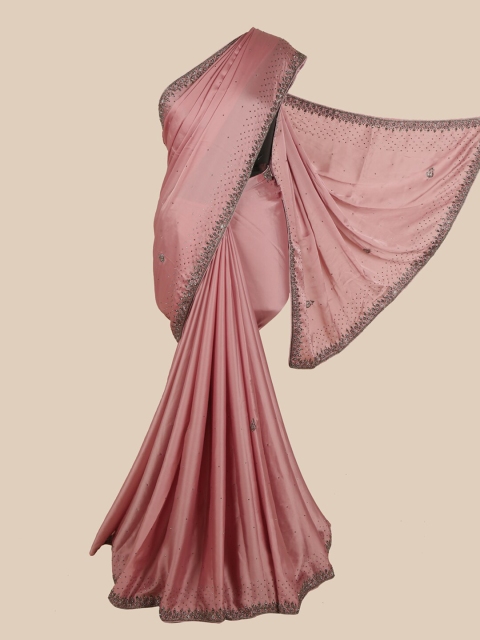 

Pothys Pink Embellished Beads & Stones Satin Saree