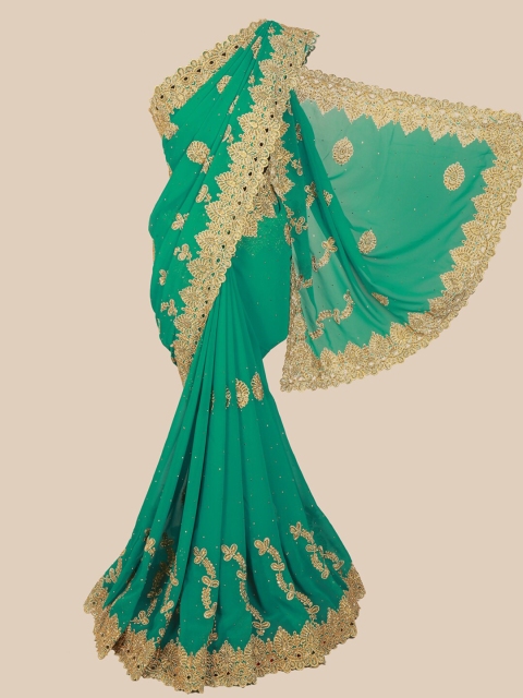 

Pothys Women Green & Gold-Toned Ethnic Motifs Embellished Saree