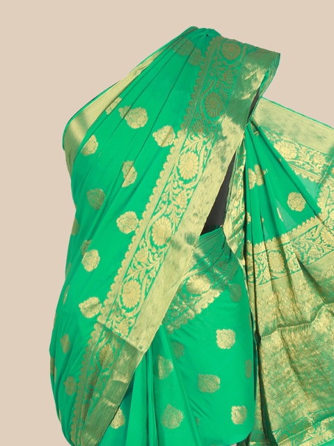 

Pothys Green & Gold-Toned Woven Design Pure Crepe Saree