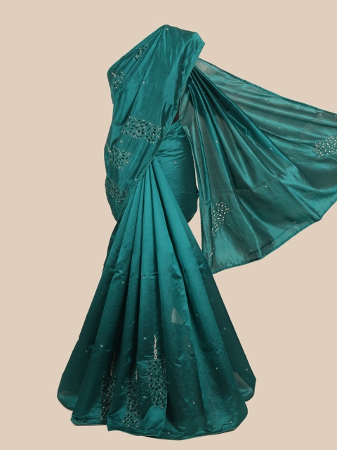 

Pothys Blue Embellished Schiffli Art Silk Saree
