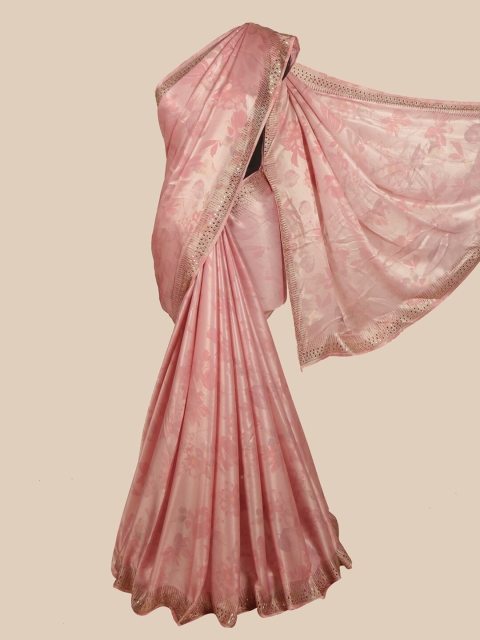 

Pothys Pink & Gold-Coloured Floral Printed Satin Saree