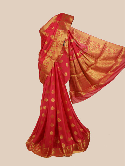 

Pothys Red & Gold Ethnic Motifs Woven design Zari Pure Crepe Saree
