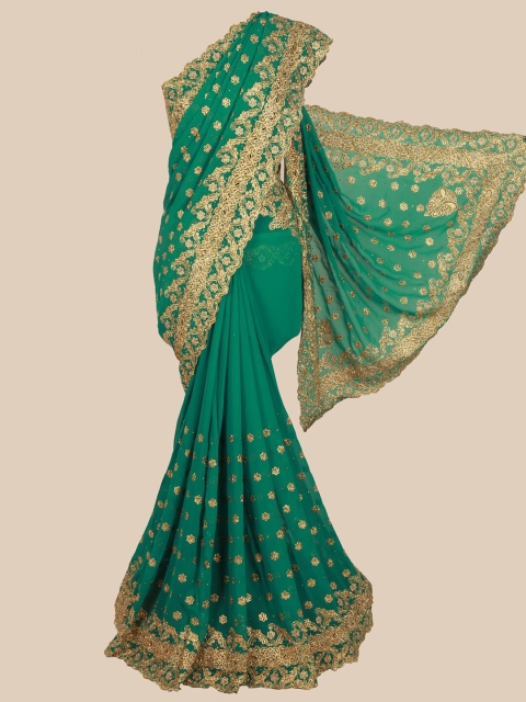 

Pothys Green & Gold-Toned Embellished Saree