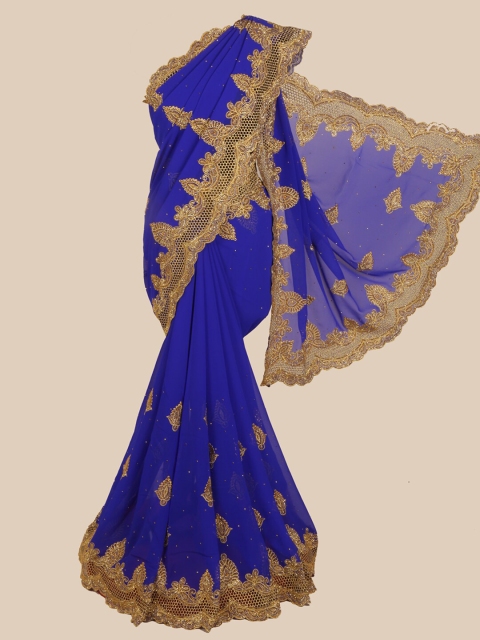 

Pothys Blue & Gold-Toned Embellished Saree