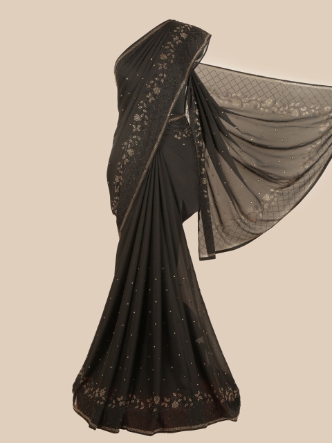 

Pothys Black & Gold-Toned Embellished Sequinned Satin Saree