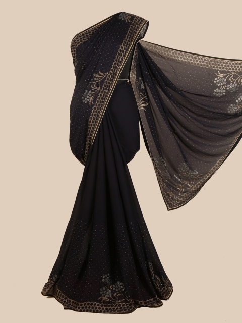 

Pothys Navy Blue Embellished Satin Saree