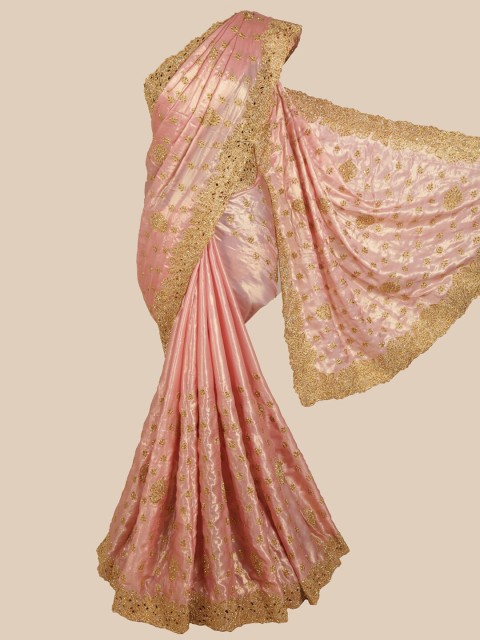 

Pothys Peach-Coloured & Gold-Toned Embellished Saree