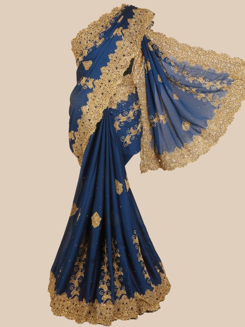 

Pothys Blue & Gold-Toned Woven Design Saree