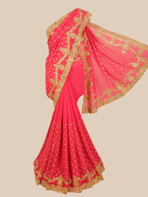 

Pothys Pink & Gold-Toned Woven Design Georgette Saree
