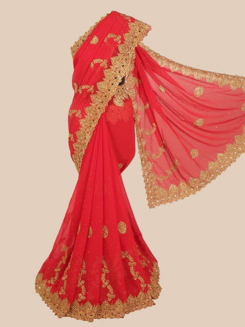

Pothys Red & Gold-Toned Embellished Georgette Saree