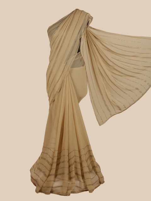 

Pothys Tan Embellished Satin Saree