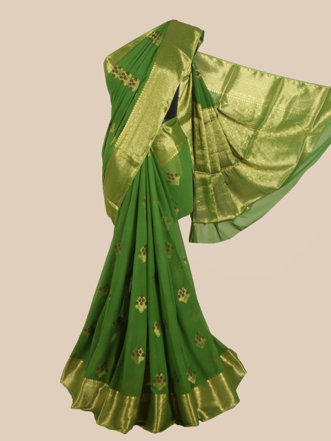 

Pothys Green & Gold-Toned Woven Design Pure Crepe Saree