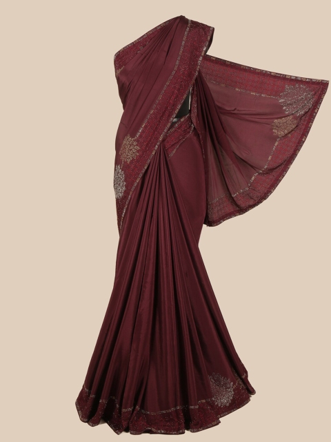 

Pothys Burgundy Embellished Sequinned Satin Saree