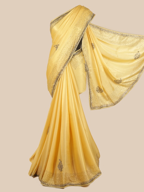 

Pothys Yellow Woven Design Satin Saree