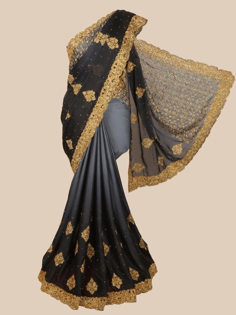 

Pothys Black & Gold-Toned Embellished Georgette Saree