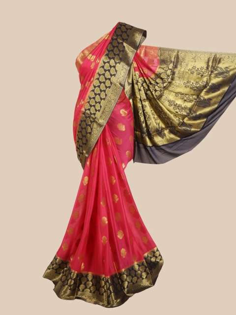 

Pothys Pink & Black Woven Design Pure Crepe Saree