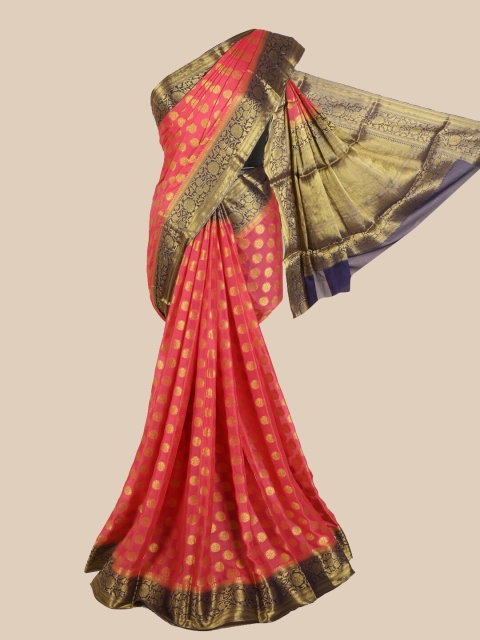 

Pothys Pink & Bronze-Toned Woven Design Pure Crepe Saree