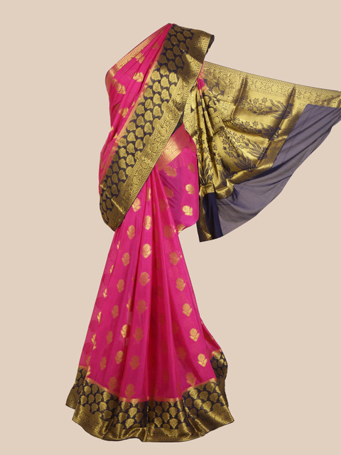 

Pothys Magenta & Gold-Toned Woven Design Pure Crepe Saree