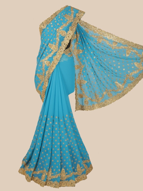 

Pothys Blue & Gold-Toned Embellished Georgette Saree