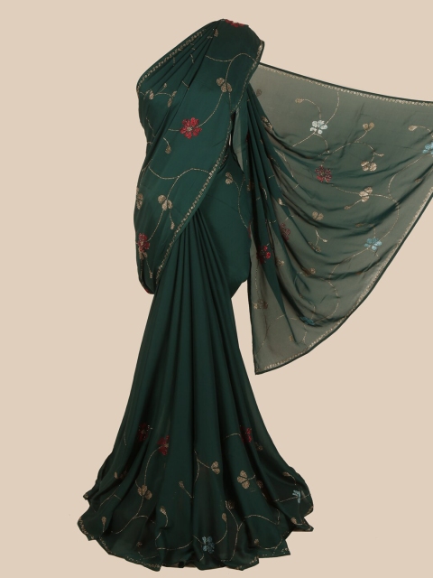 

Pothys Green & Red Floral Satin Saree