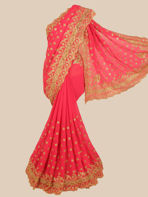 

Pothys Pink & Gold-Toned Embellished Georgette Saree
