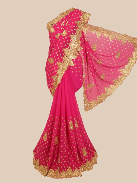 

Pothys Magenta & Gold-Toned Embellished Georgette Saree