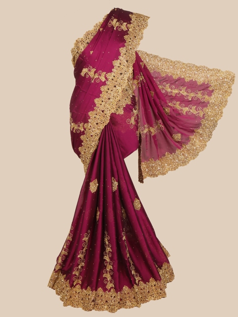 

Pothys Purple & Gold-Toned Embellished Georgette Saree