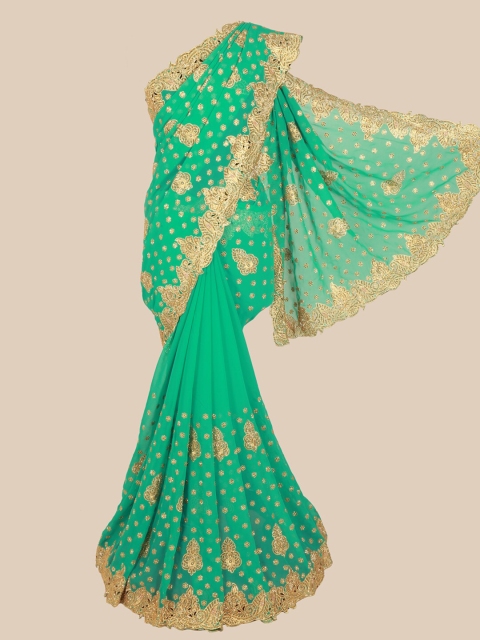 

Pothys Green & Gold-Toned Embellished Georgette Saree