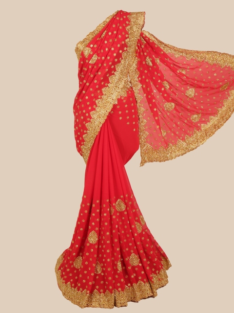 

Pothys Red & Gold-Toned Embellished Georgette Saree