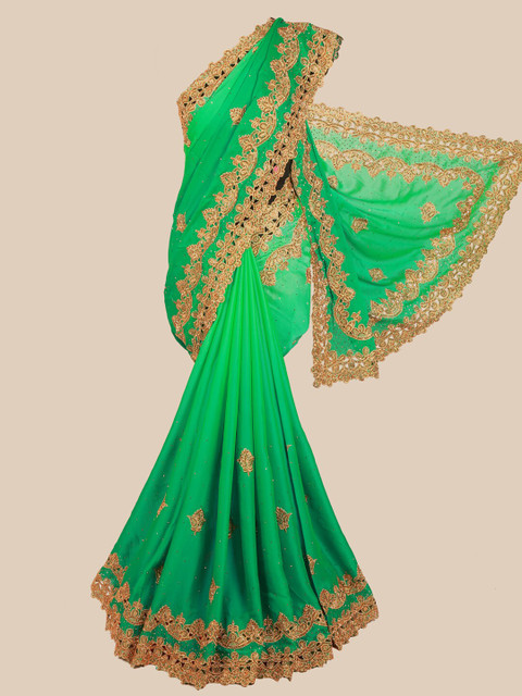 

Pothys Green & Gold-Toned Embellished Georgette Saree