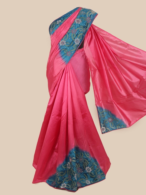 

Pothys Pink & Blue Floral Art Silk Saree