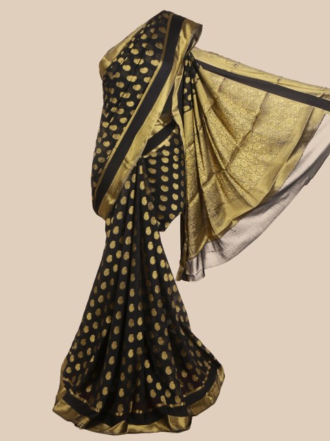 

Pothys Black & Gold-Coloured Ethnic Motifs Zari Pure Crepe Saree