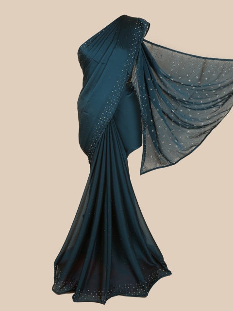 

Pothys Blue Embellished Satin Saree