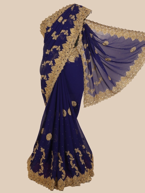 

Pothys Navy Blue Woven Design Beads and Stones Poly Georgette Saree