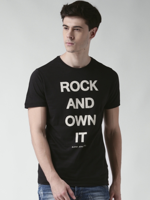 

BLEND Men Black Printed Slim Fit Round Neck T-shirt