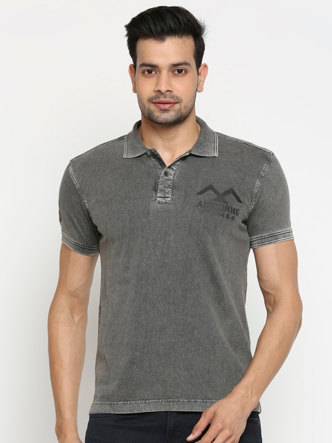

Mufti Men Grey Typography Printed Polo Collar Slim Fit Pure Cotton T-shirt