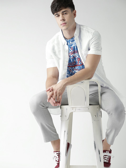 

BLEND Men Blue & White Printed Slim Fit Round Neck T-shirt