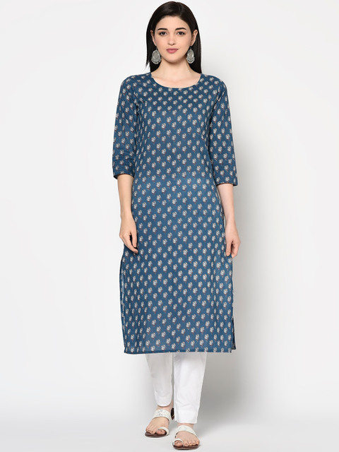 

GULMOHAR JAIPUR Women Navy Blue Ethnic Motifs Printed Kurta