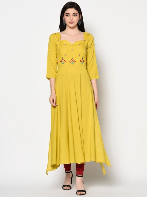 

GULMOHAR JAIPUR Women Yellow Floral Embroidered Kurta