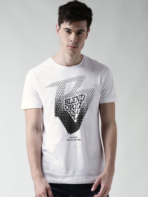 

BLEND Men White Printed Slim Fit Round Neck T-shirt