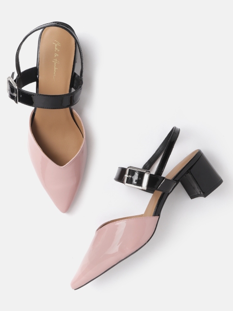 

Mast & Harbour Pink & Black Solid Block Pumps with Buckle Detail