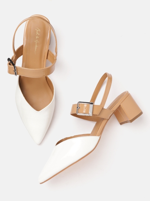 

Mast & Harbour Women White & Tan Colourblocked Block Pumps